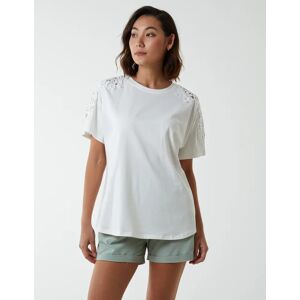 Blue Vanilla Embellished Shoulder Basic Top - S/M / WHITE - female