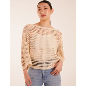 Blue Vanilla Round Neck Crochet Net Top - M/L / STONE - female