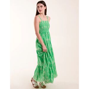 Blue Vanilla Broderie Anglaise Shirred Bust Dress - M / GREEN - female