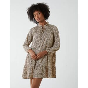 Blue Vanilla Shirred Cheetah Smock Dress - 8 / STONE - female