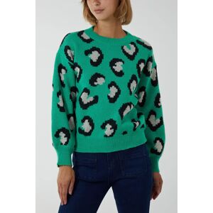 Blue Vanilla Oversized Leopard Print Jumper - S/M / Bottle Green - female