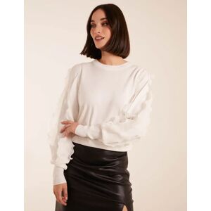 Blue Vanilla Frill Sleeve Jumper - 8 / WHITE - female