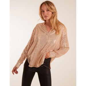 Blue Vanilla Grandad Collar Sequin Shirt - L / Rose Gold - female