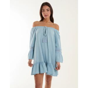 Blue Vanilla Lace Trim Tunic Dress - S / Light Denim - female