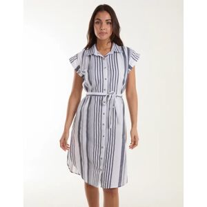 Blue Vanilla Stripe Button Front Shirt Dress - 14 / WHITE PATTERN - female