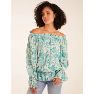 Blue Vanilla Butterfly Floral Print Gypsy Chiffon Blouse - S/M / Mint - female