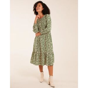 Blue Vanilla Animal Print Shirred Long Sleeve Midi Dress - 10 / GREEN - female