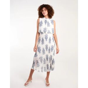 Blue Vanilla Metallic Sleeveless Pleated Midi Dress - S / IVORY/NAVY - female