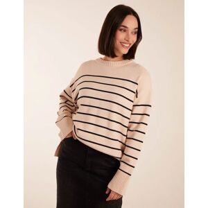 Blue Vanilla Thin Stripe Crew Neck Chunky Jumper - M / STONE - female