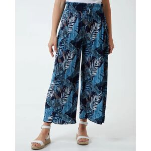 Blue Vanilla Tropical Print Pleated Wide Legs Trouser - M / BLUE - female