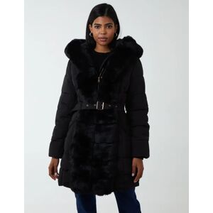 Blue Vanilla Belted Faux Fur Coat - S / BLACK - female