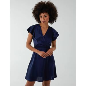 Blue Vanilla Double Angel Sleeve Wrap Dress - 8 / NAVY - female