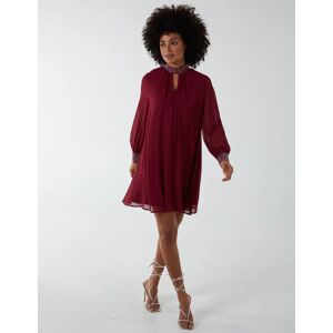 Blue Vanilla Shift Diamante Collar Midi Dress - M / WINE - female