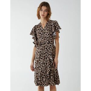 Blue Vanilla Leopard Print Wrap Ruffle Midi Dress - 10 / Animal - female