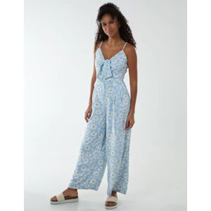 Blue Vanilla Daisy Print Tie Front Jumpsuit - 10 / BLUE - female