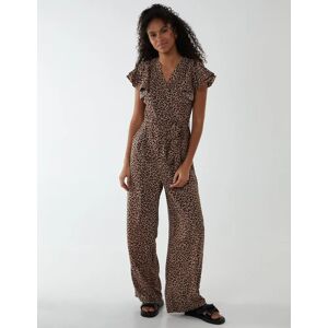 Blue Vanilla Jumpsuit With Ruffle Sleeve And Wrap Front - 10 / BROWN - female