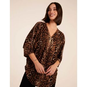 Blue Vanilla Zip Front Leopard Diamante Tunic Top - S/M / Animal - female