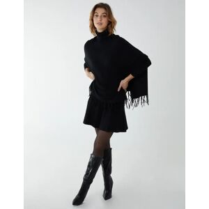 Blue Vanilla Tassle Hem Roll Neck Poncho - ONE / BLACK - female