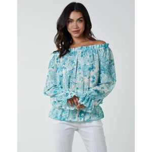 Blue Vanilla Butterfly Floral Print Gypsy Chiffon Blouse - ONE / GREEN - female