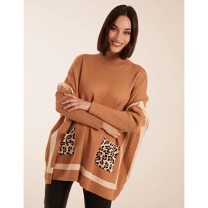 Blue Vanilla Cheetah Pocket High Neck Jumper - M/L / Camel - female