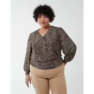 Blue Vanilla Curve Wrap Front Deep Hem Band Top - 22/24 / BROWN - female