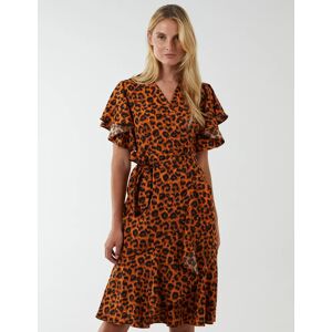 Blue Vanilla Leopard Print Wrap Ruffle Midi Dress - 12 / Rust - female