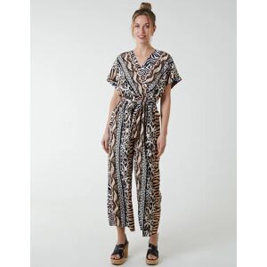 Blue Vanilla Multi Stripe Animal Jumpsuit - L / Tan - female