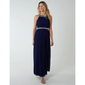 Blue Vanilla Diamond Detail Halter Neck Maxi Dress - 10 / NAVY - female