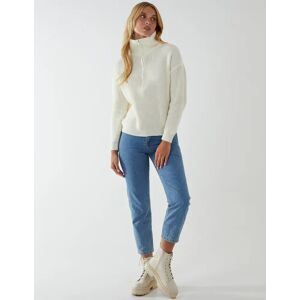 Blue Vanilla High Neck Half Zip Ribbed Jumper - L / IVORY - female