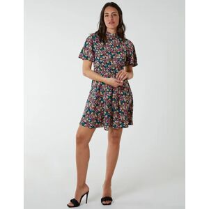 Blue Vanilla Floral Print Angel Sleeve Dress - 8 / NAVY - female