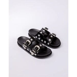 Blue Vanilla Buckle Detail Stud Sliders - UK 4 (EU 37) / BLACK - female