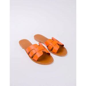 Blue Vanilla Leather Cross Front Flat Sandal - UK 4 (EU 37) / ORANGE - female