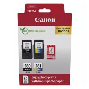 Canon PG-560/CL-561 2 Ink Cartridge & Photo Paper Value Pack - 3713C008 (Original)