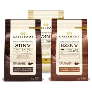 Callebaut, Milk, 54% Dark & White chocolate chips (3 x 1kg Bundle)