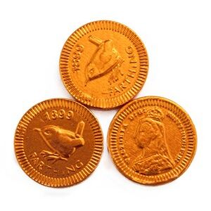 Novelty Cocoa Co. Copper farthing chocolate coins - Bulk drum of 550