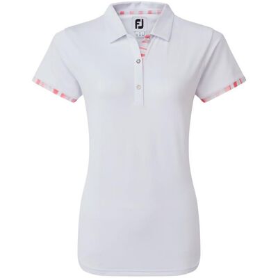 FootJoy Womens Watercolour Trim Pique Golf Polo Shirt - White FootJoy Womens Watercolour Trim Pique Golf Polo Shirt - White