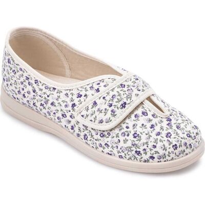 Cosyfeet Sally Women's Extra Wide Fabric Shoes for Swollen Feet - Beige/Lilac Floral - Size: 6 XXW Cosyfeet Sally Women's Extra Wide Fabric Shoes for Swollen Feet - Beige/Lilac Floral - Size: 6 XXW