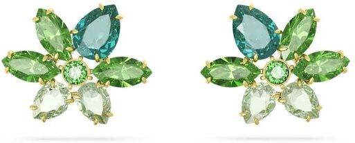 Swarovski Jewellery Swarovski Gema stud earrings, Mixed cuts, Flower, Green, Gold-tone plated