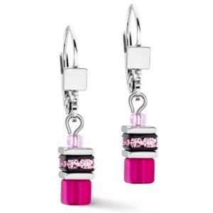 Coeur De Lion Geo Cube Magenta Rhinestone Earrings