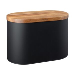 Denby Black Bread Bin With Acacia Lid