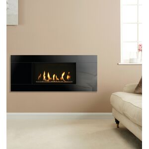 Gazco Studio 1 Slimline Black Glass White Stones Balanced Flue Gas Fire with Black Reeded Lining Effect