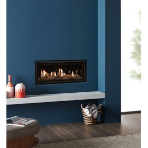 Gazco Studio 2 Edge Cool Wall Frame with Log Set and Black Glass Lining Effect Balanced Flue Gas Fire