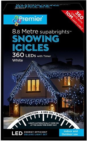 Premier Decorations 360 LED Snowing Icicle Lights - White