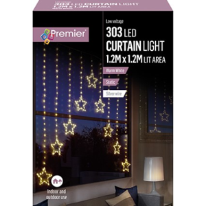 Premier Decorations 303 LED Curtain Light Pin Wire Curtain, Warm White Premier Decorations 303 LED Curtain Light Pin Wire Curtain, Warm White