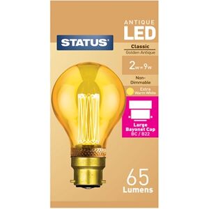 Status 2w = 9w = 65 lumens - LED - GLS - BC - RN1 - Antique - Golden Status 2w = 9w = 65 lumens - LED - GLS - BC - RN1 - Antique - Golden