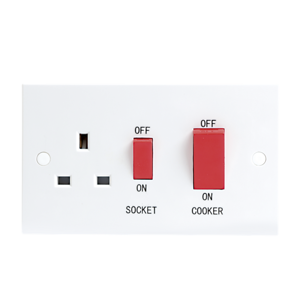 KnightsBridge 45A White 2G DP 230V Electric Wall Plate Cooker Switch and 13A Socket KnightsBridge 45A White 2G DP 230V Electric Wall Plate Cooker Switch and 13A Socket