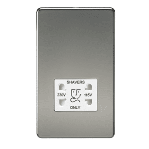 KnightsBridge Screwless Black Nickel Shaver Socket Dual Voltage 115/230V - White Insert KnightsBridge Screwless Black Nickel Shaver Socket Dual Voltage 115/230V - White Insert