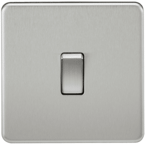 KnightsBridge 20A 1G DP 230V Screwless Brushed Chrome Electric Wall Plate Switch KnightsBridge 20A 1G DP 230V Screwless Brushed Chrome Electric Wall Plate Switch