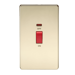 KnightsBridge 45A 2G DP 230V Screwless Polished Brass Electric Switch With Neon KnightsBridge 45A 2G DP 230V Screwless Polished Brass Electric Switch With Neon