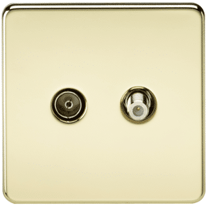 KnightsBridge Coaxial TV and SAT TV Outlet 1G Screwless Polished Brass Isolated Wall Plate KnightsBridge Coaxial TV and SAT TV Outlet 1G Screwless Polished Brass Isolated Wall Plate